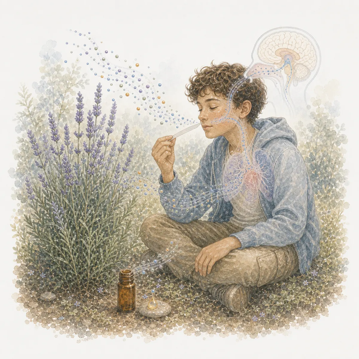 Rencontre sensorielle entre une personne, une plante et ses composés volatils